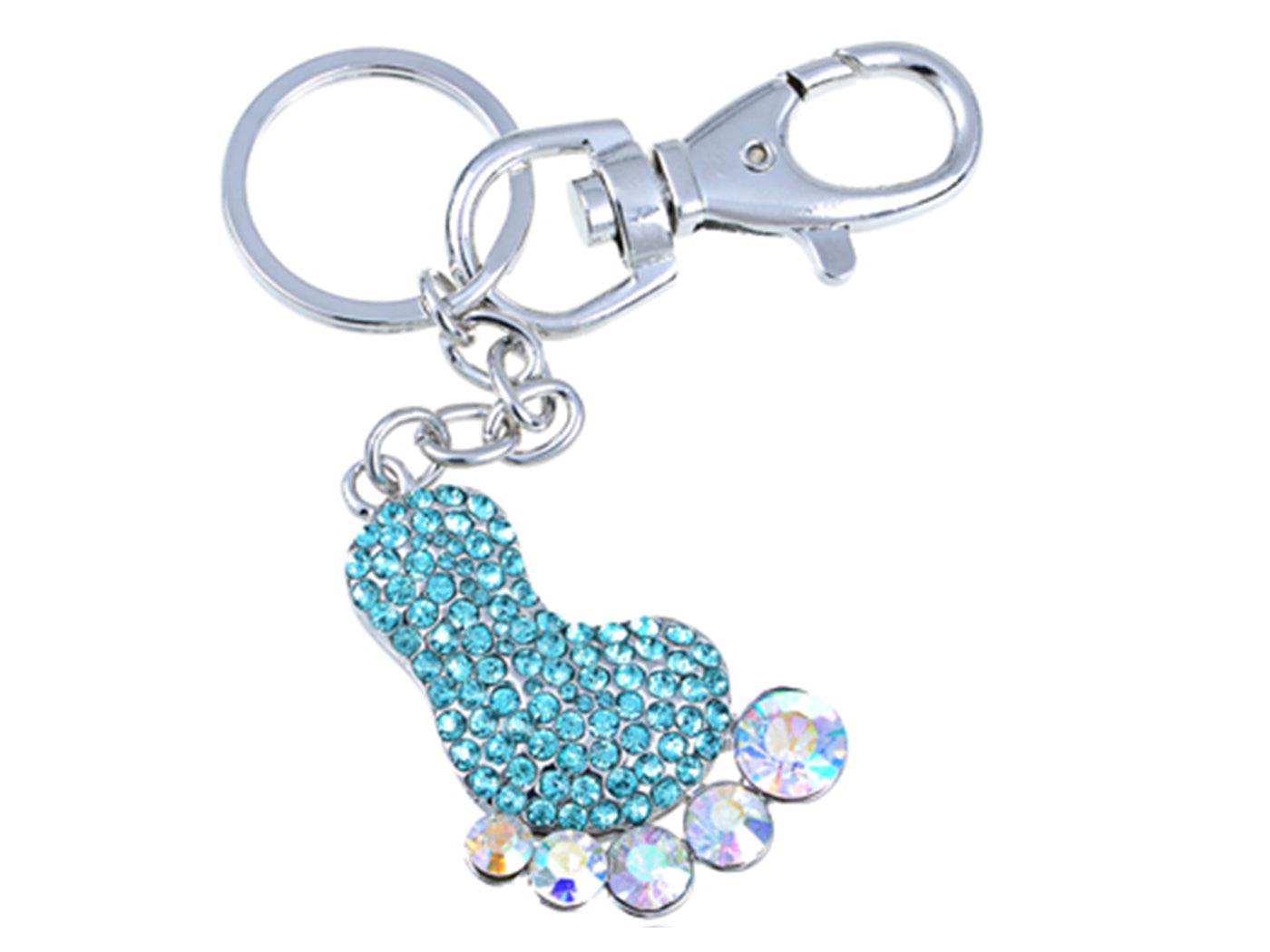 Aquamarine Sapphire Blue Ice Barefoot Foot Footprint Keychain