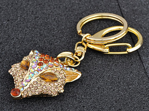 Topaz Brown Aurora Borealis Sly Hunter Fox Face Head Keychain