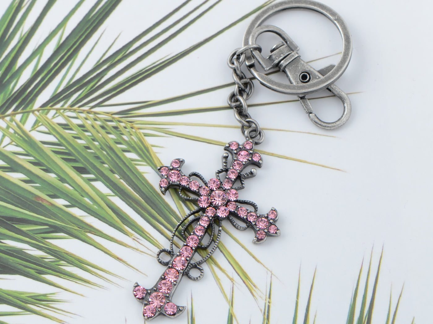 Aurora Borealis Holy God Blessed Floral Cross Hook Key Chain