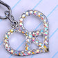 Silver Aurora Borealis Colored Peace Heart Sign Symbol Keychain