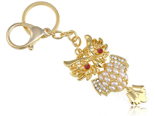 Gold Alluring Red Eyes Mr. Bird Owl Keychain