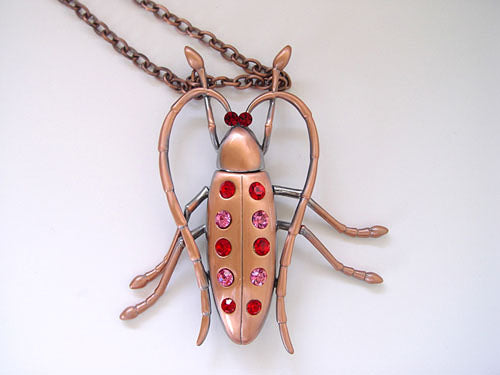Ruby Beetle Bug Necklace Pendant