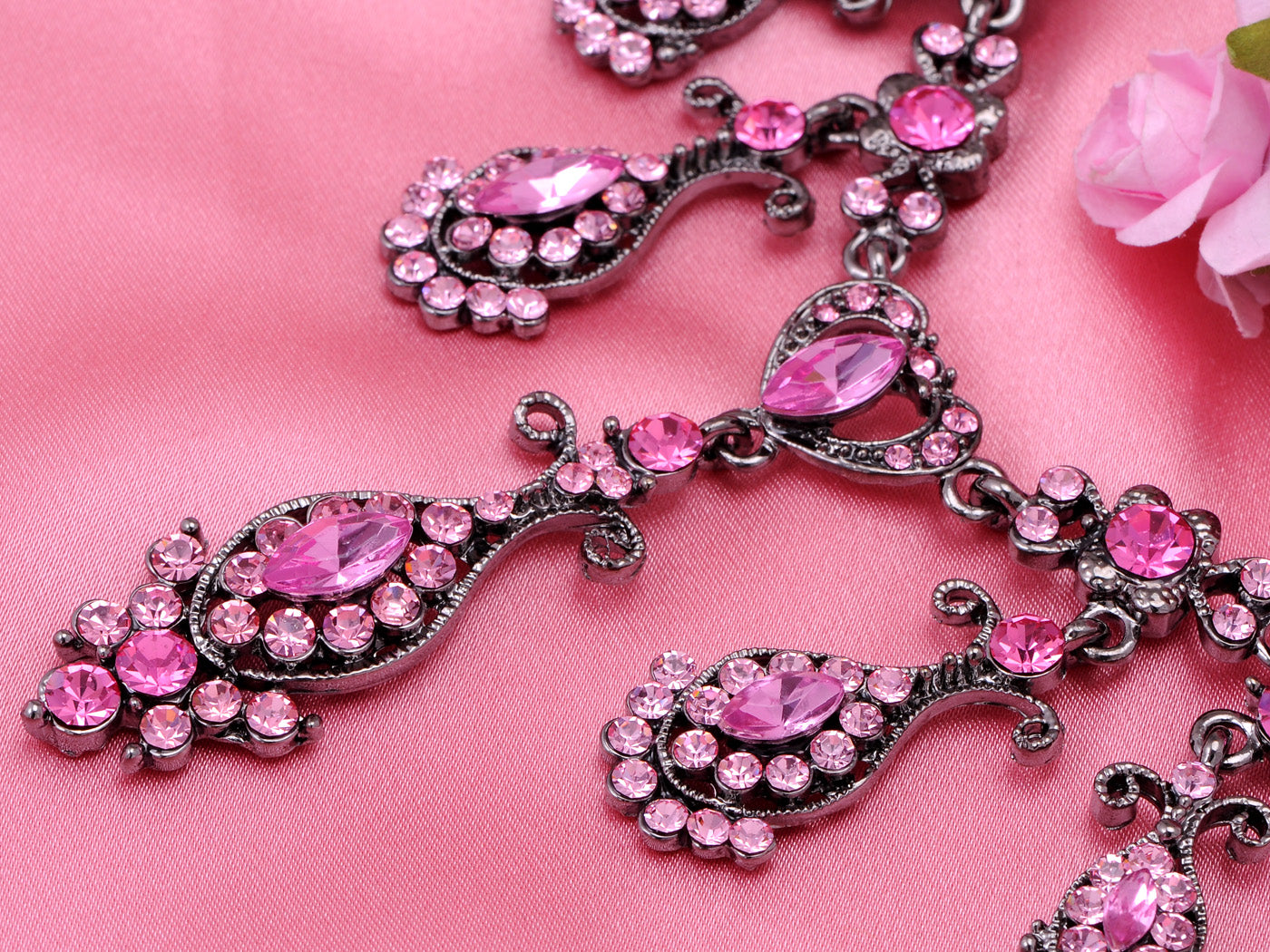 Fuchsia Rose Pink Princess Cascade Dress Necklace Earring Set