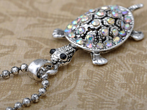 Tiny Tortoise Aurora Borealis Turtle Pendant Necklace - ALILANG.COM