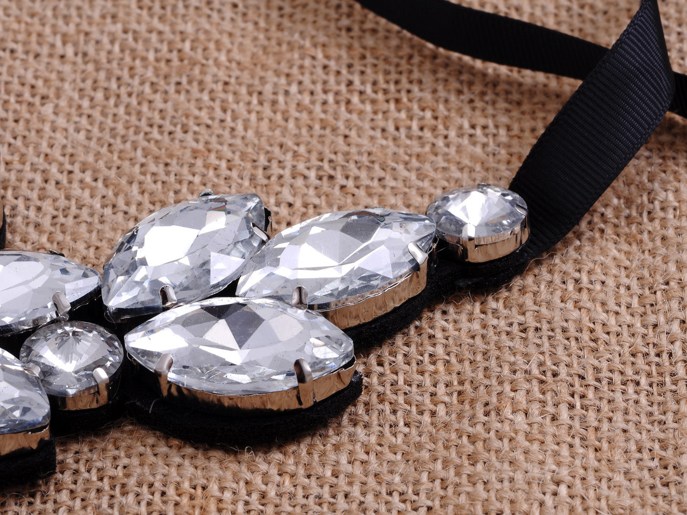 Black Satin White Flower Petal Bib Necklace