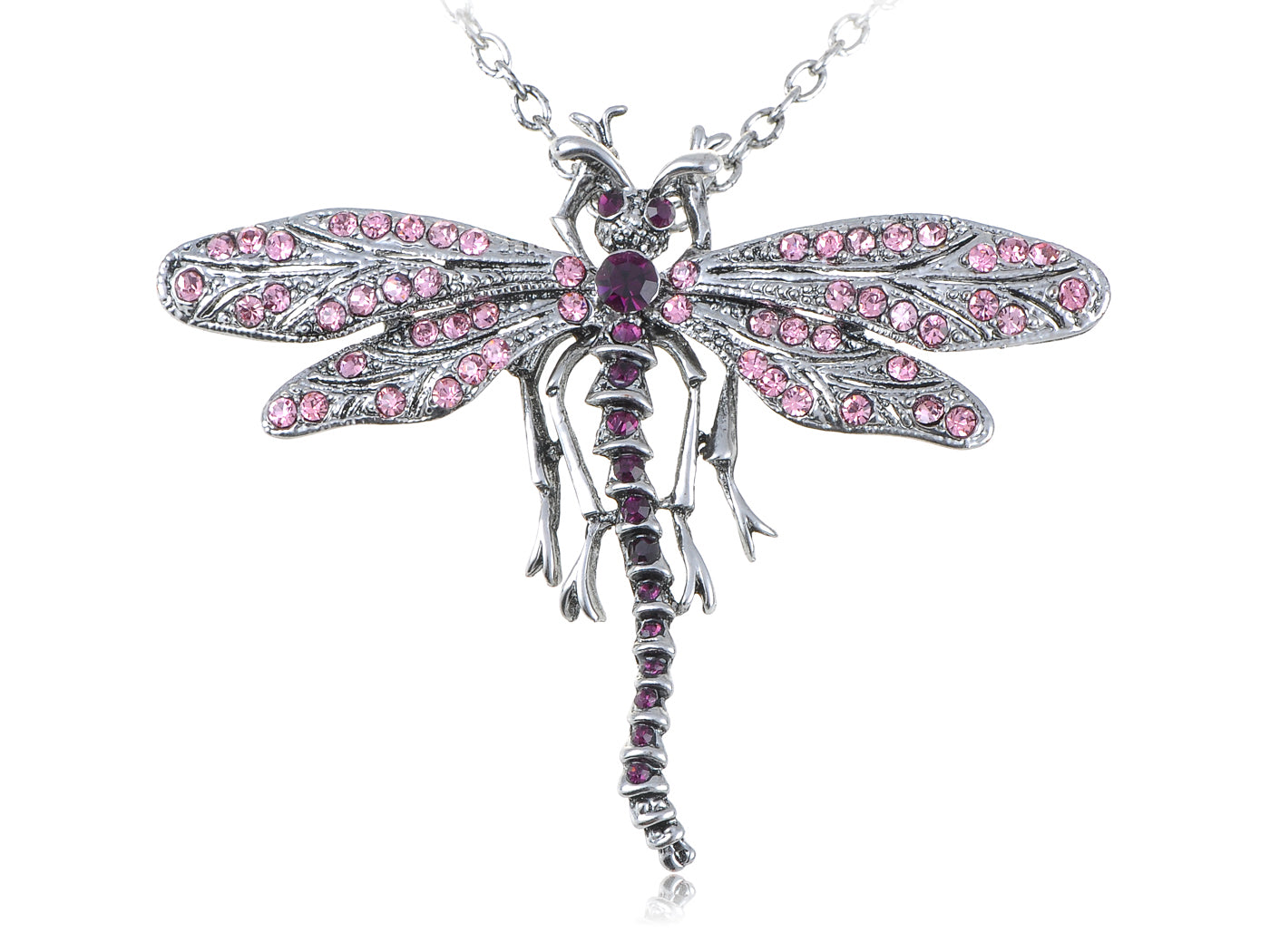 Dragonfly Pendant Necklace Amethyst Colored Purple Pink Emerald Colored Green White