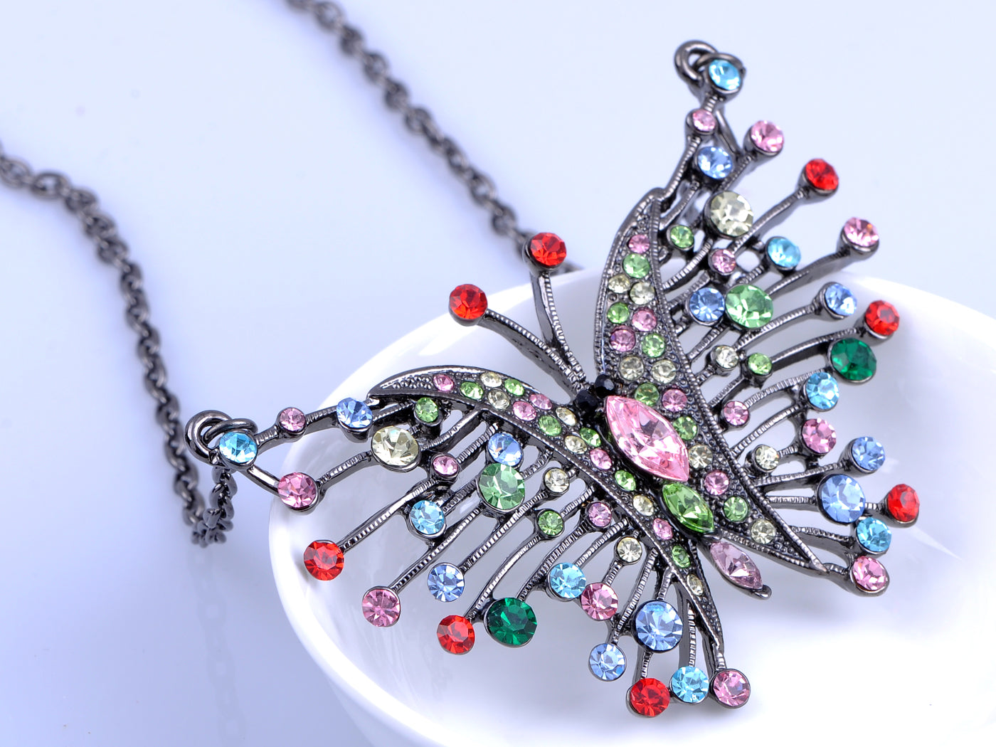 Pastel Colorful Gun Wire Wing Butterfly Pendant Necklace