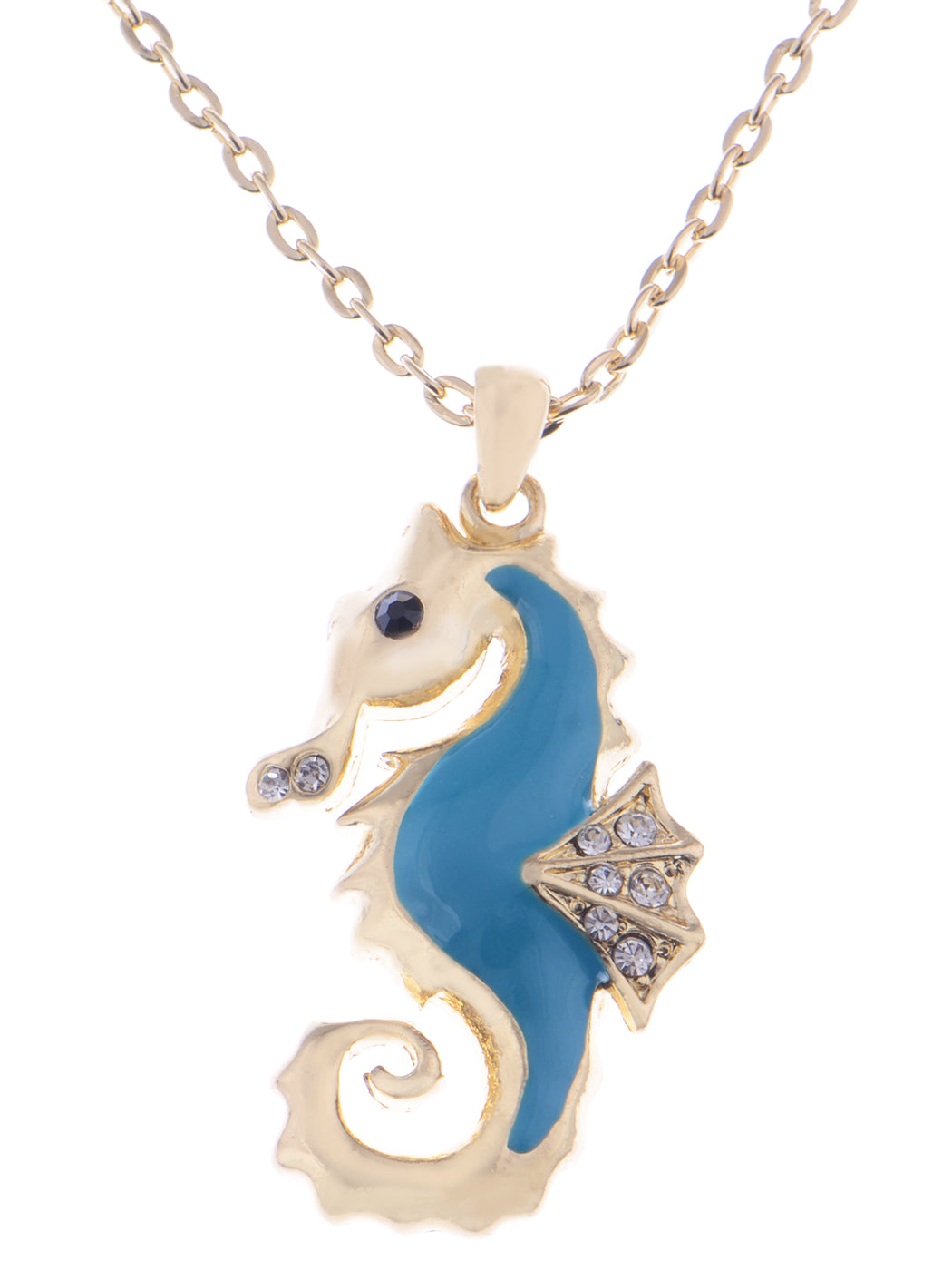 Petite Blue Enamel Sea Horse Pendant Necklace
