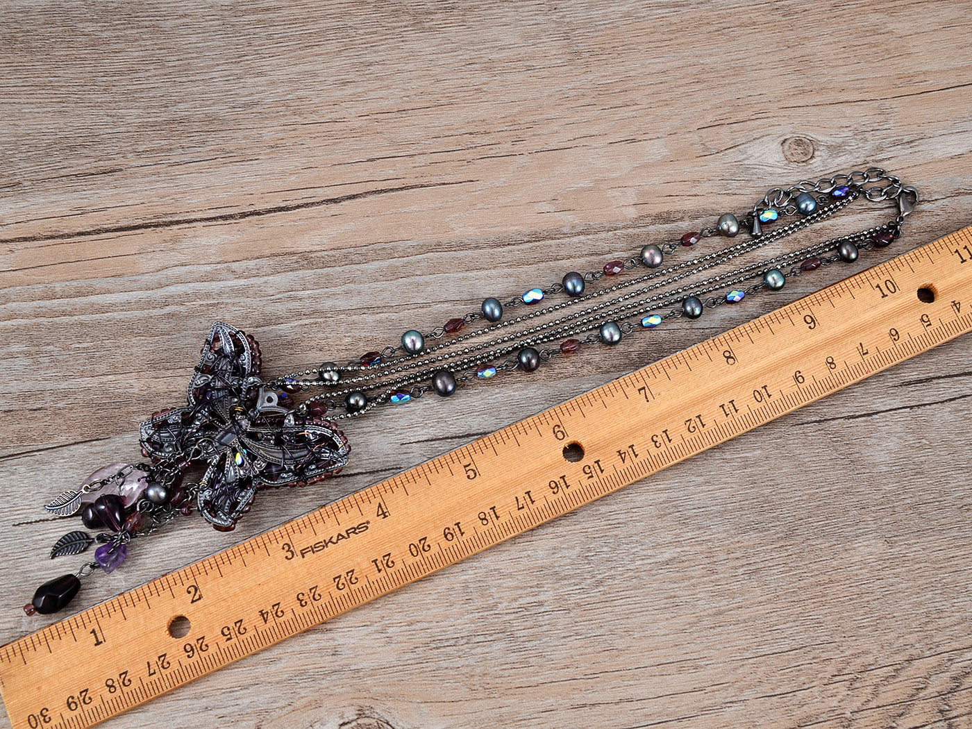 Purple Glass Beaded Butterfly Dangle Pendant Necklace