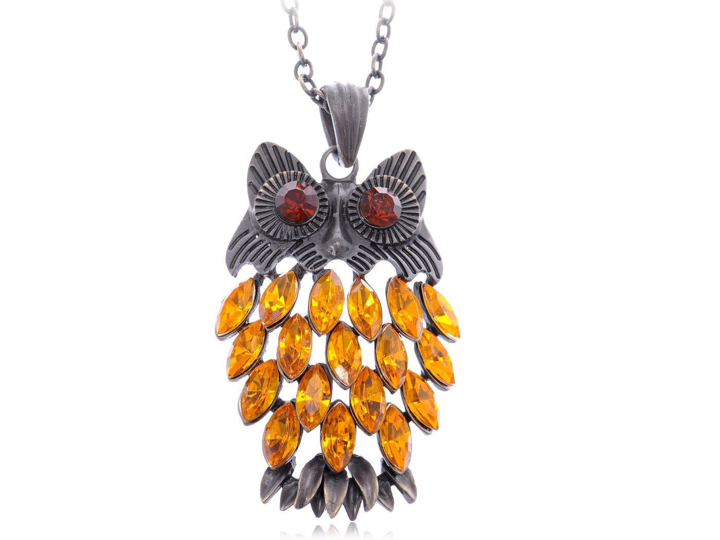 Topaz Body Vintage Fat Fuzzy Night Owl Pendant Chain Necklace