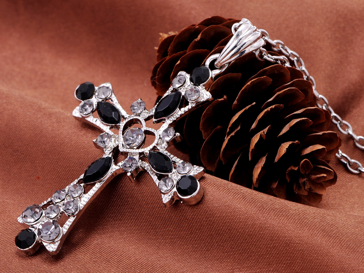 Gothic Black Inspirational Holy Cross Love God Heart Pendant Necklace