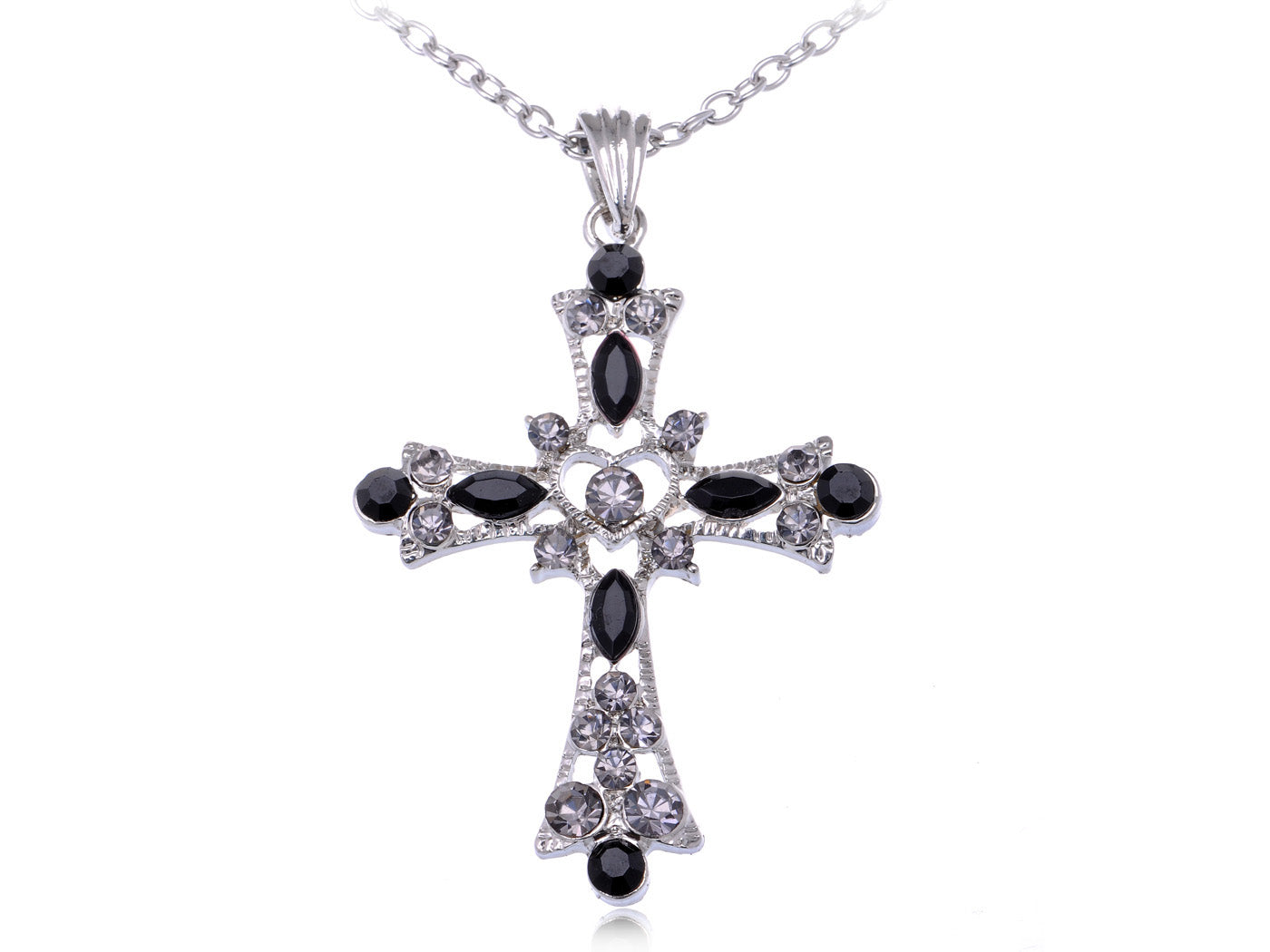 Gothic Black Inspirational Holy Cross Love God Heart Pendant Necklace