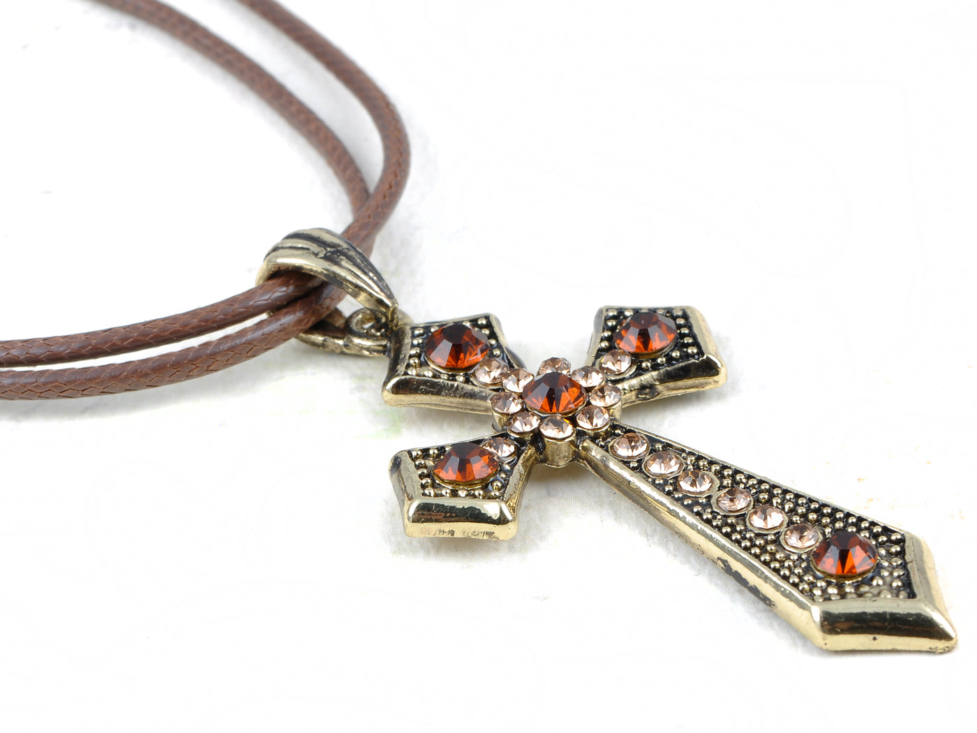 Old Copper Medieval Sharp Topaz Cross Pendant Necklace