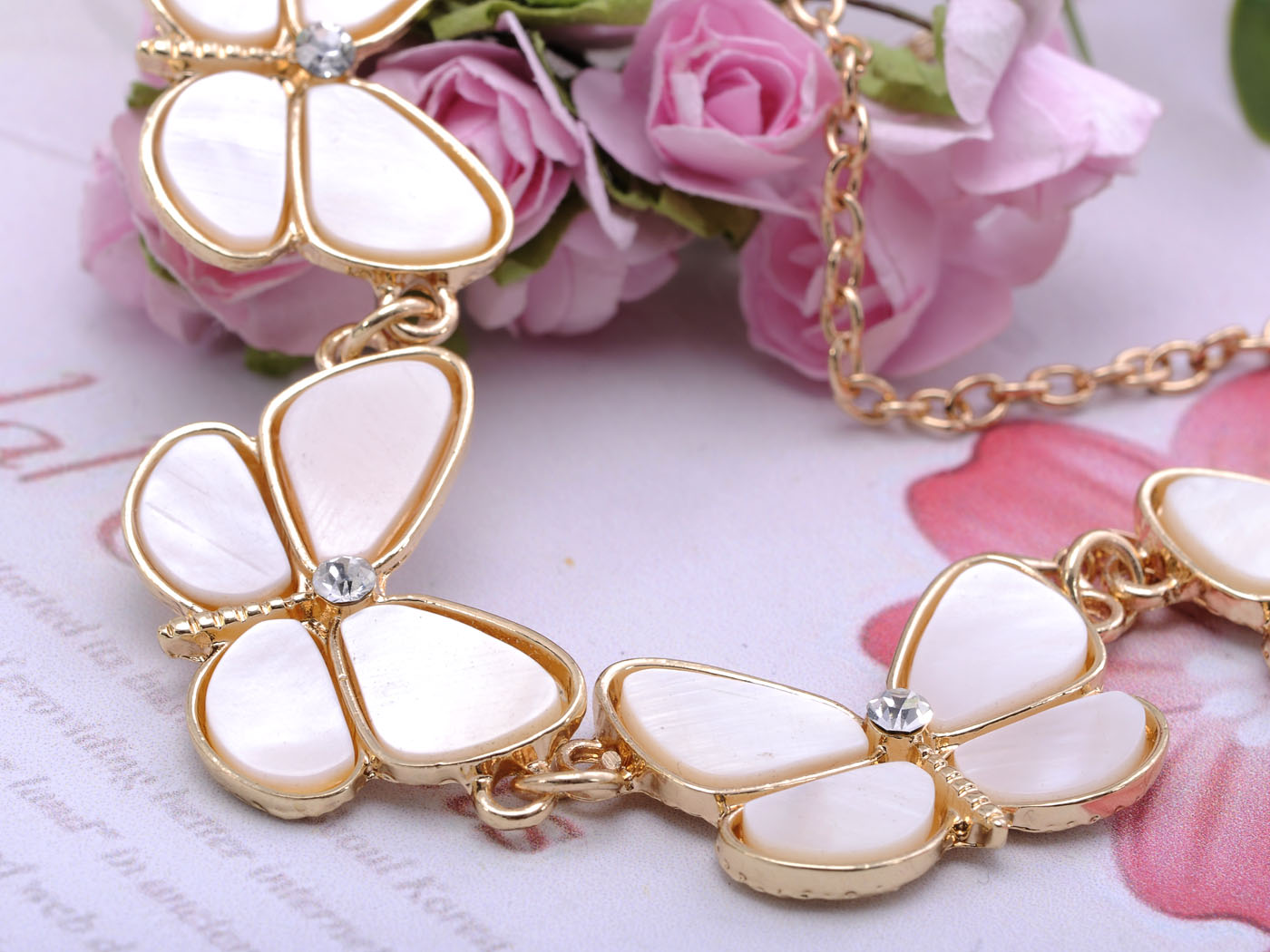 Mini Butterfly White Shell Like Wing Rhine Necklace