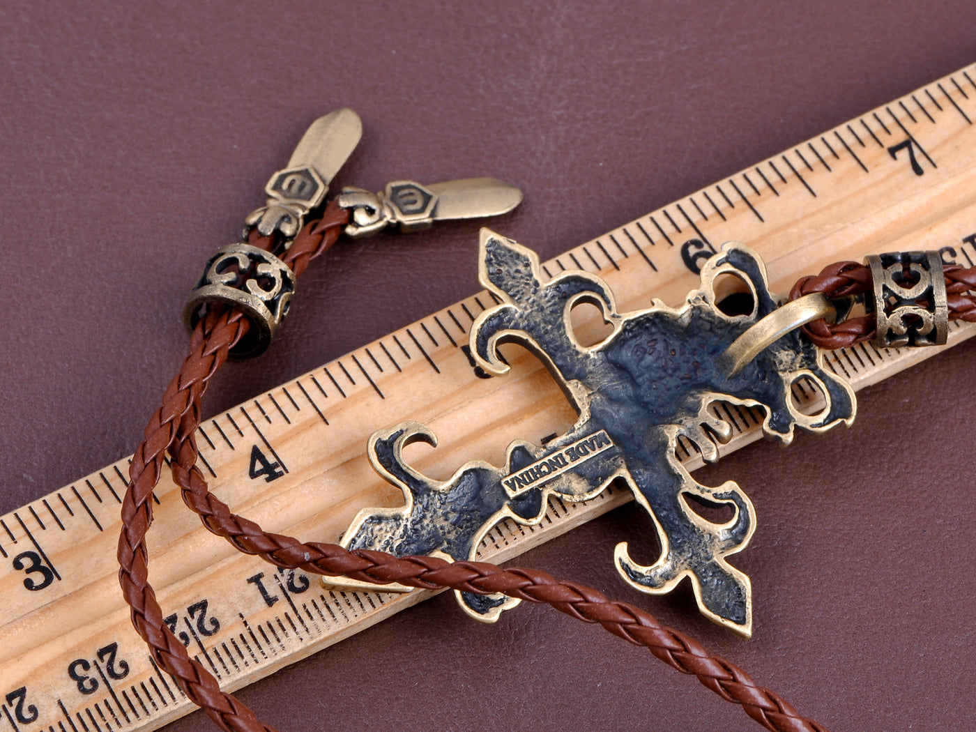 Werewolf Tail Vintage Detail Spear Pleather Cross Pendant Necklace