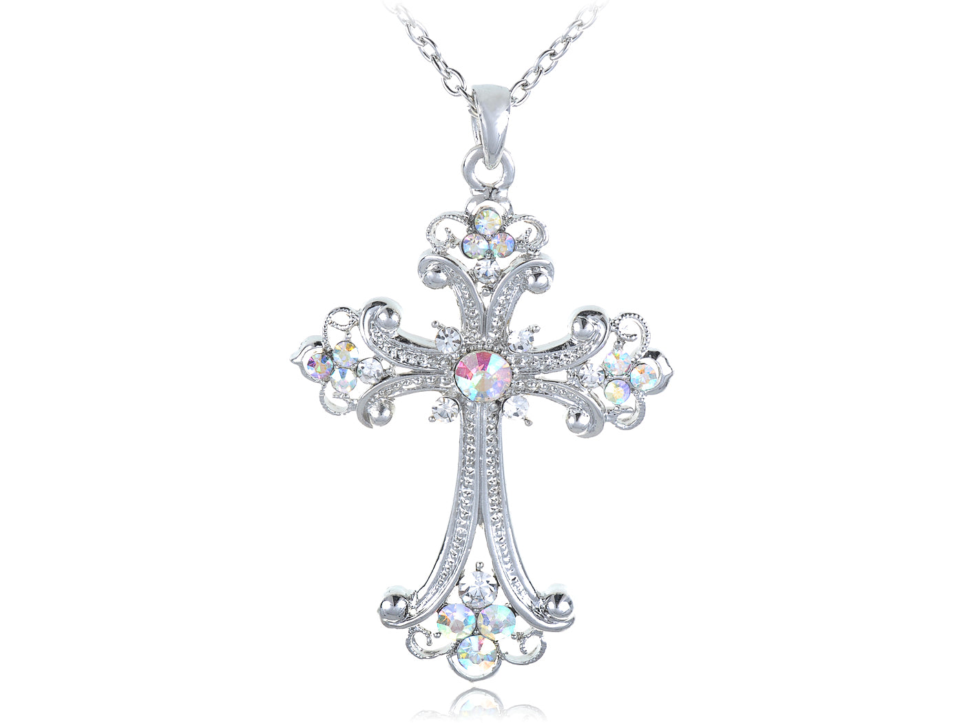 Fleur De Lis Gothic Crucifix Cross Silver D Pendant Necklace