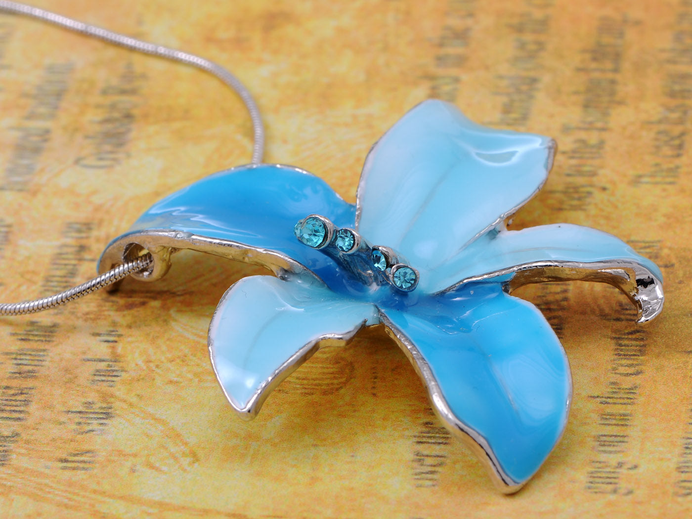 Tropical Hawaiian Fresh Flower Sky Blue Enamel Necklace Earring Set