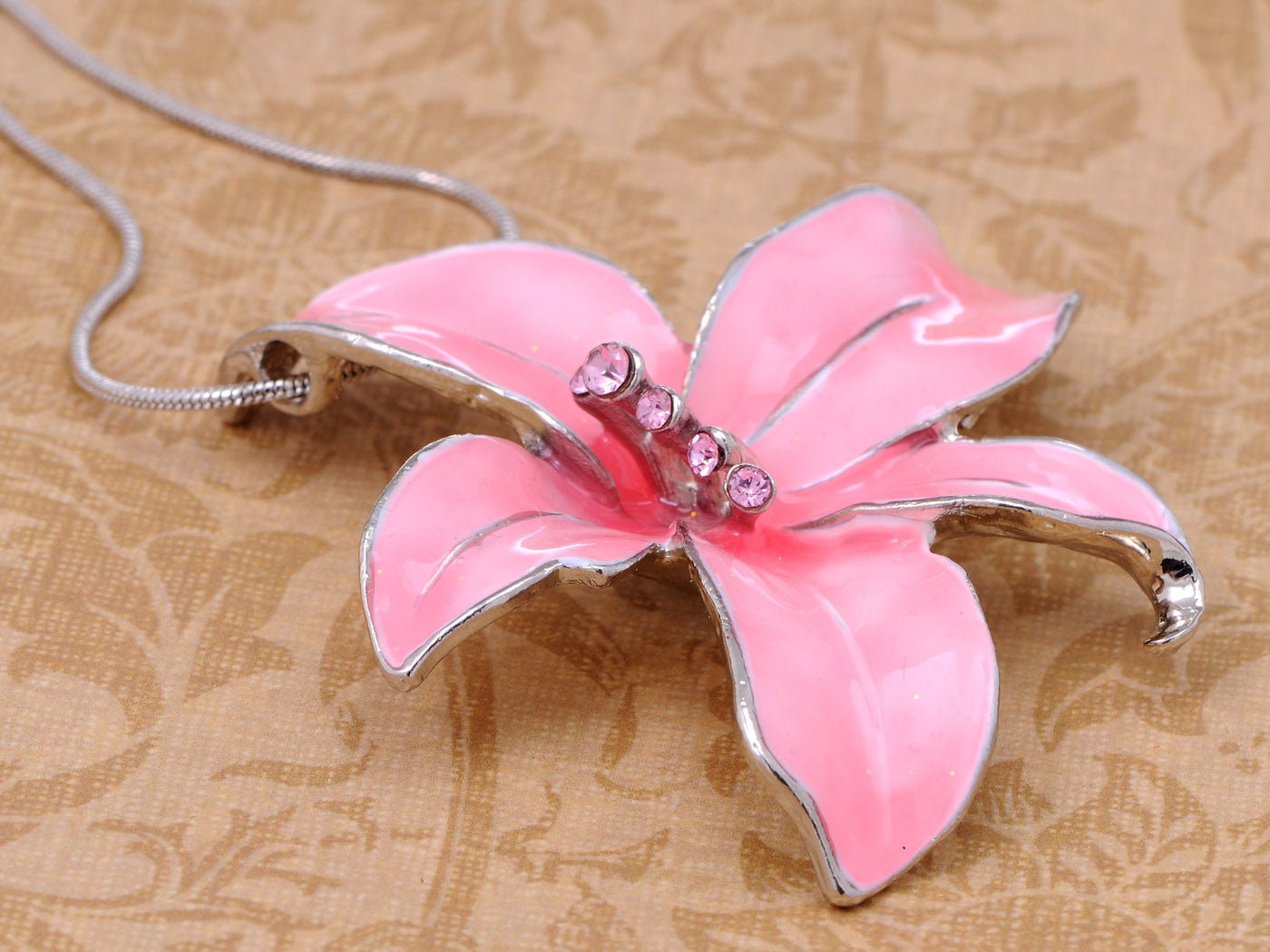 Pink Hawaiian Tropical Floral Pendant Necklace Dangle Earrings Set