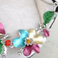 Hand Painted Pastel Exotic Flower Nature Bouquet Necklace Earring Set