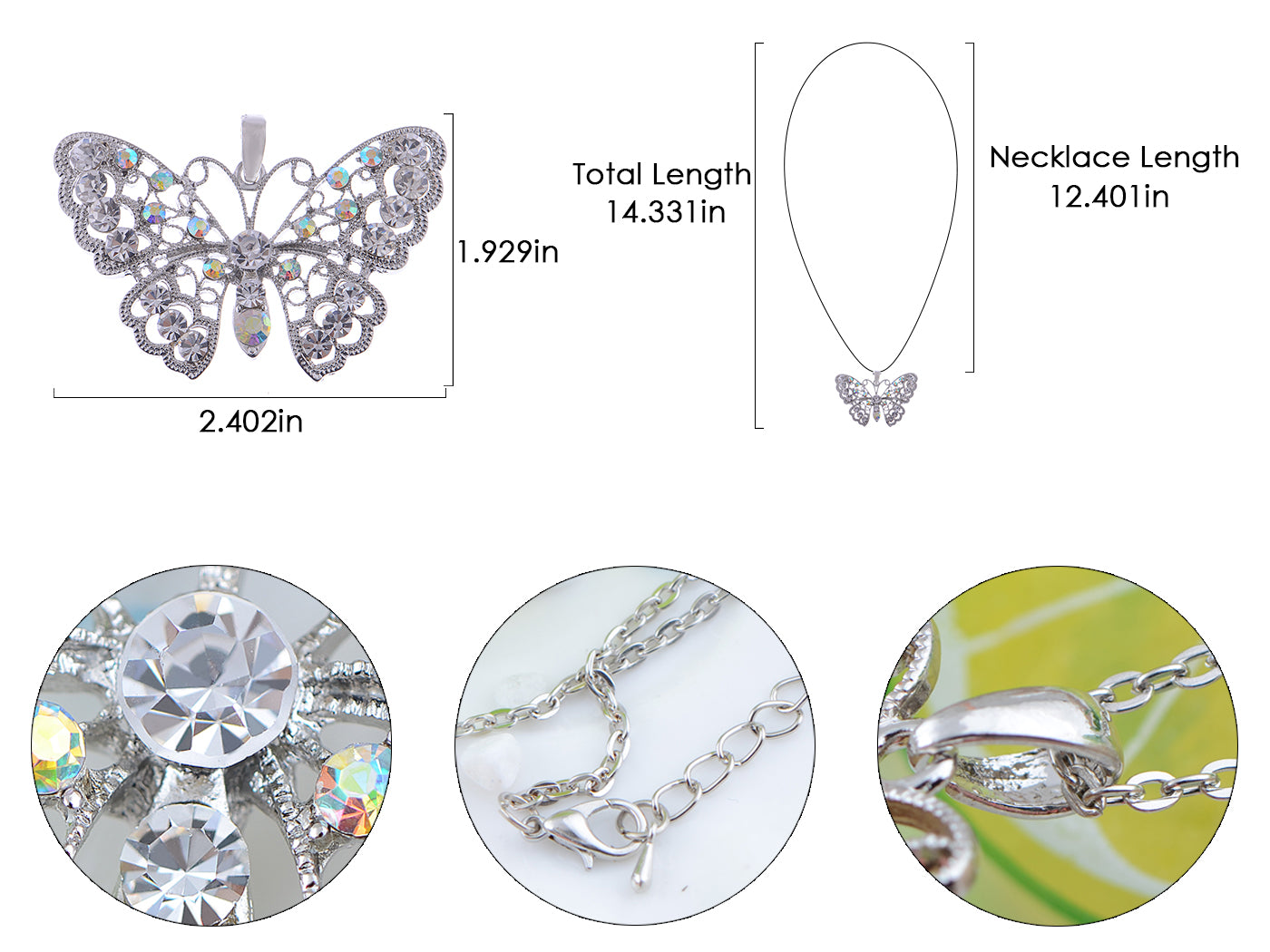 Filigree Princess Lace Winged Butterfly Ab Pendant Necklace - ALILANG.COM