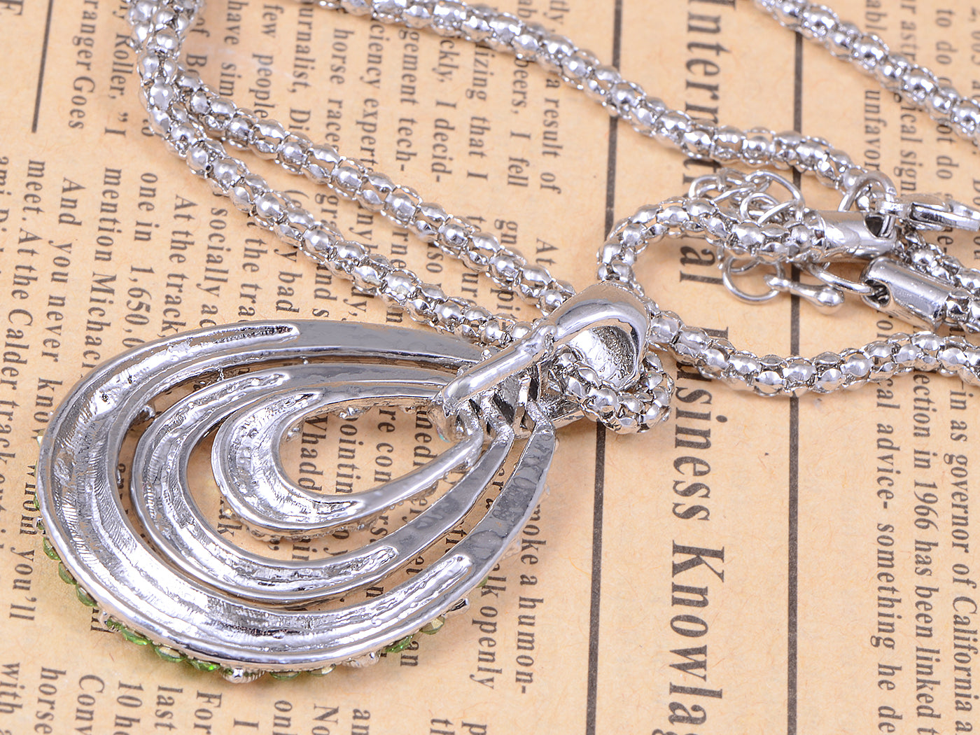 Silver Tear Drop Abstract Geometric Layered Halo Jewelry Pendant Necklace