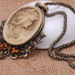 Antique Topaz Dangle Pendant Maiden Cameo Necklace