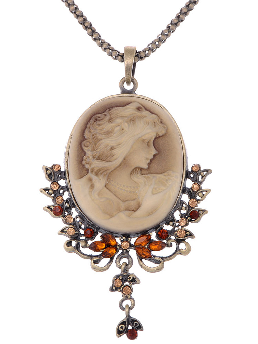 Antique Topaz Dangle Pendant Maiden Cameo Necklace