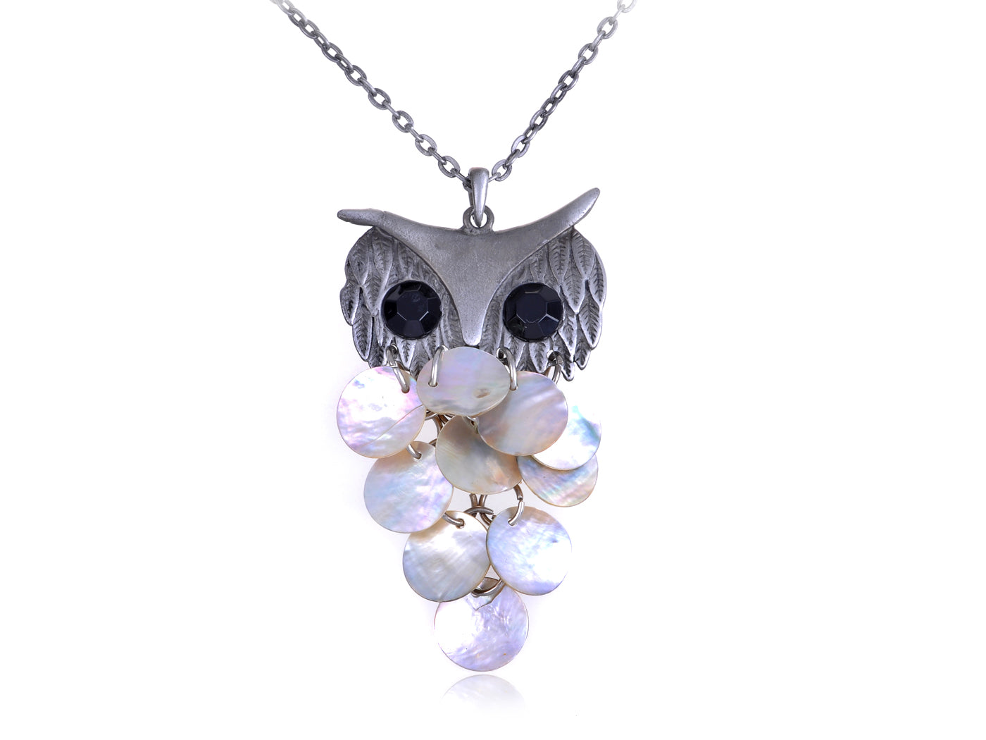 Silver Sea Shell Body Hooting Owl Brass Necklace Pendant