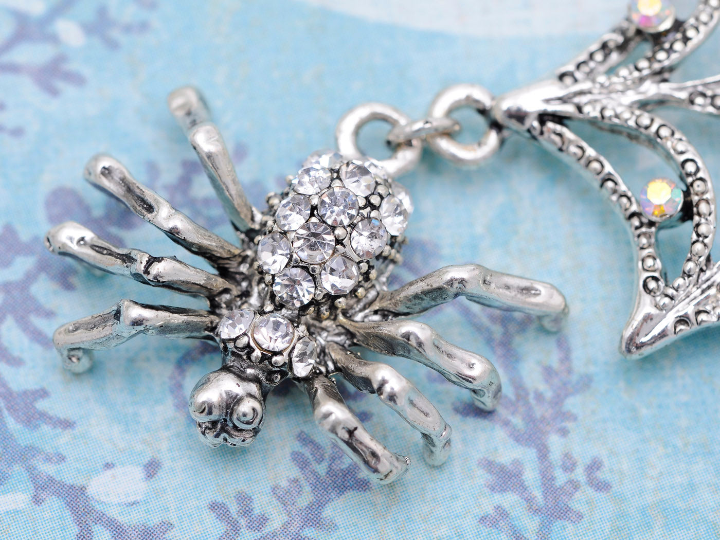 Spider Lily Web Pendant Necklace Gun Ab