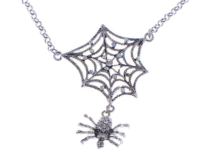 Spider Lily Web Pendant Necklace Gun Ab
