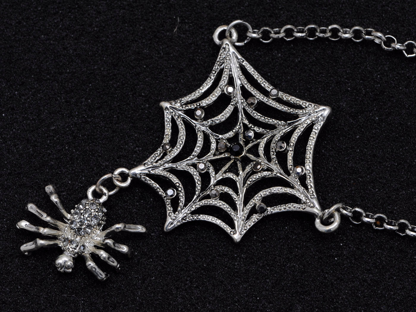 Grey Halloween Creepy Spider Web Pendant Necklace