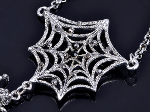 Grey Halloween Creepy Spider Web Pendant Necklace