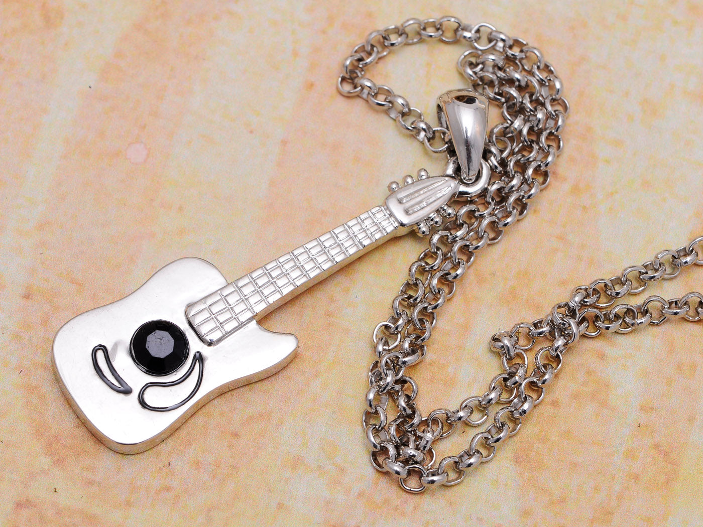 Rock N Roll Rockstar Music Acoustic Guitar Instrument Pendant Necklace