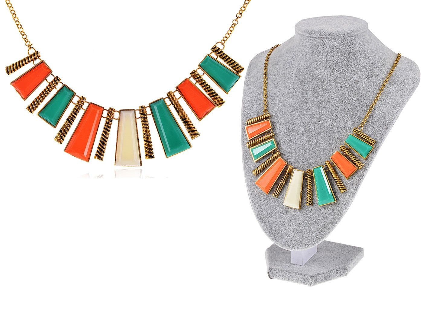 Tribal Abstract Shapes Statement Collar Necklace