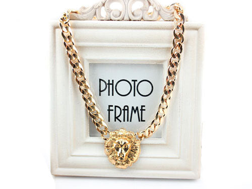Lion Head Bling Bling Chain Link Urban Pendent Necklace