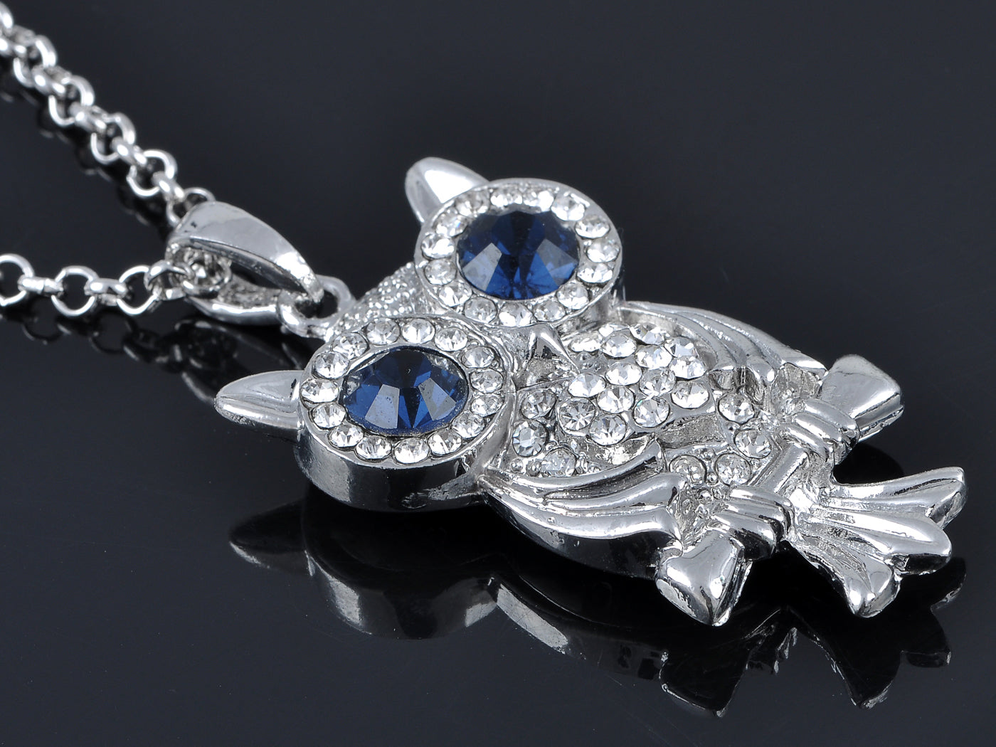 Big Blue Eyes Leaf Owl Bird Pendant Necklace