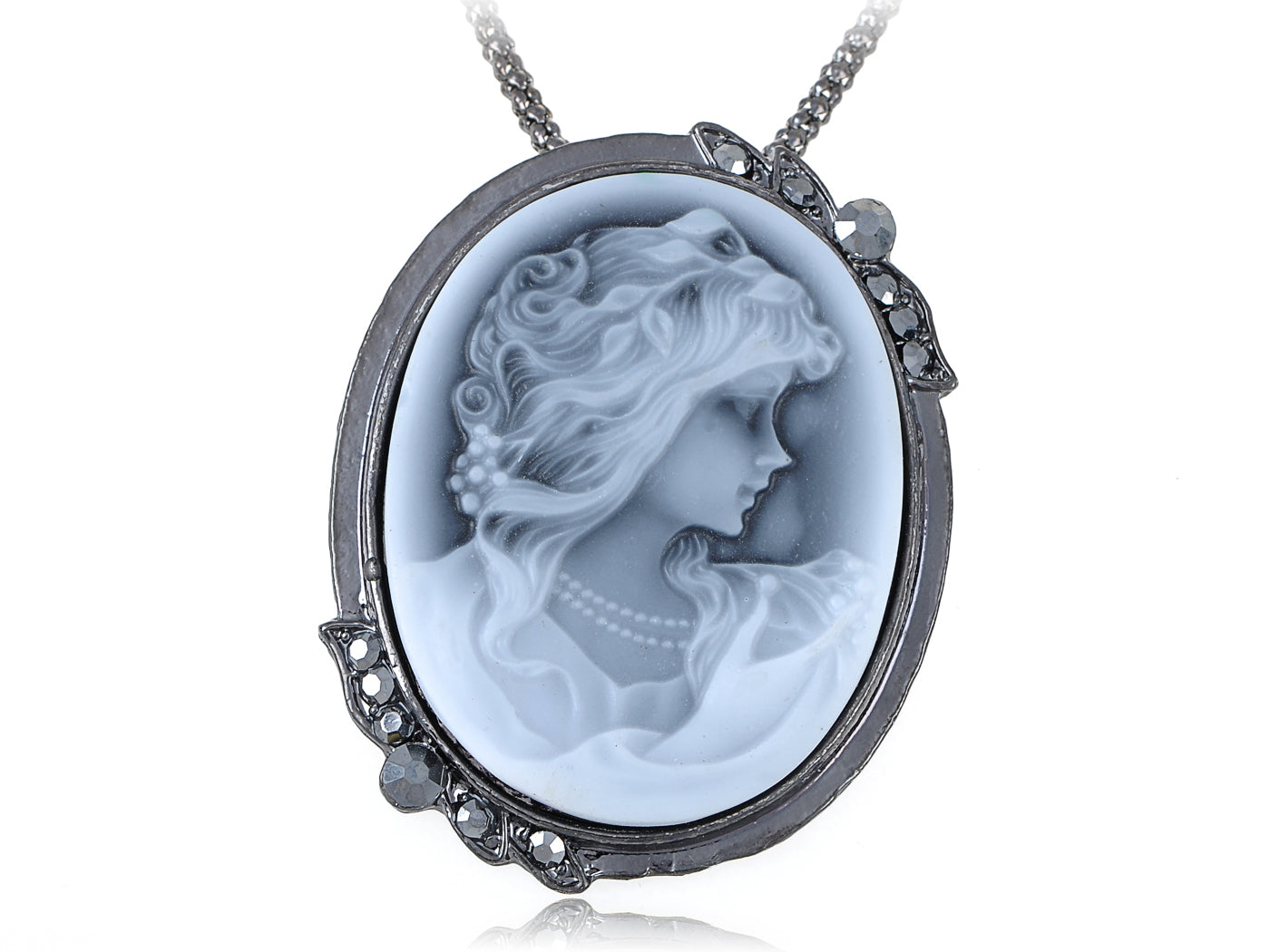 Gun Color Sleek Maiden Cameo Pendant Necklace