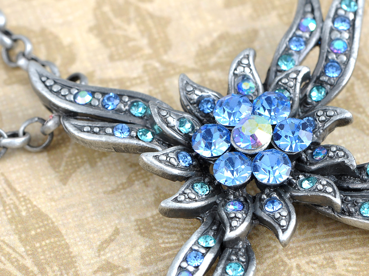 Shinely Blue Cross Sun Flower Pendant Necklace
