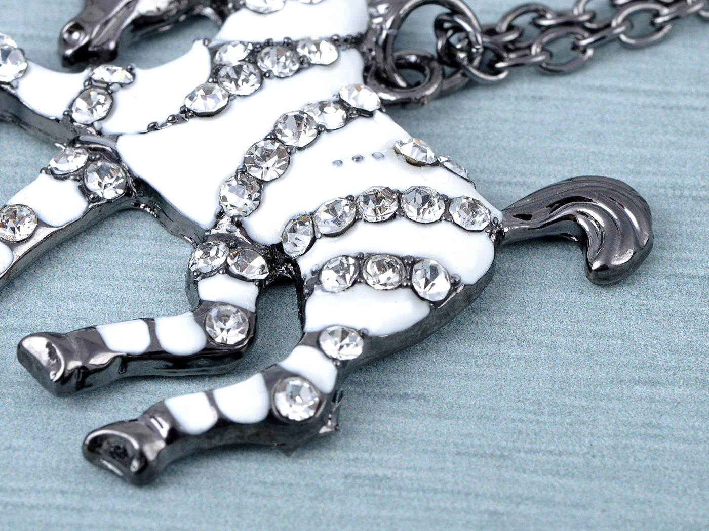 Gun White Striped Zebra Horse Pendant Necklace