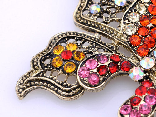 Antique Red Orange Filigree Butterfly Pendant Necklace