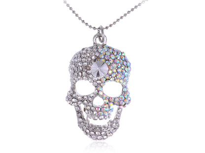 Iridescent Halloween Skeleton Skull Head Pendant Necklace