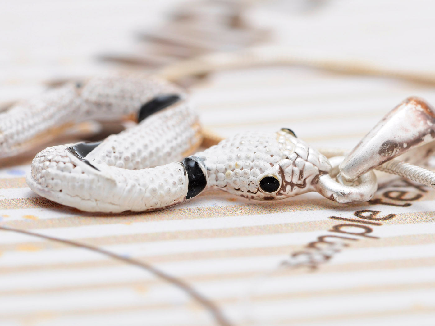 Black & White Painted Zebra Coil Slither Reptile Snake Hanging Pendant Necklace