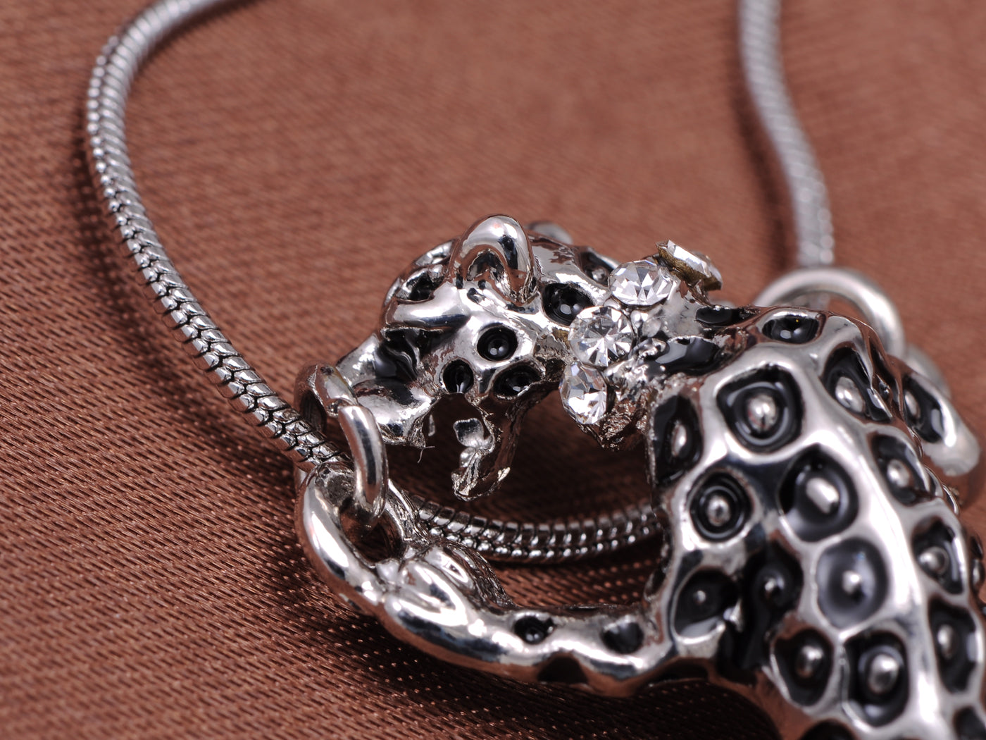Silver Color Collared Black Spotted Jungle Leopard Pendant Necklace