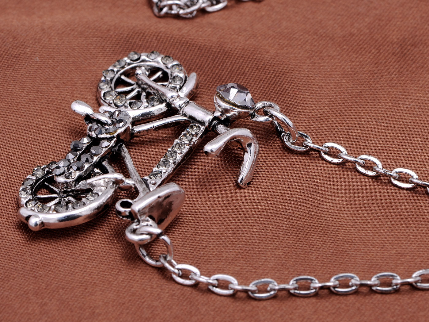 Grey Hipster Bike Bicycle Wheel Pendant Necklace