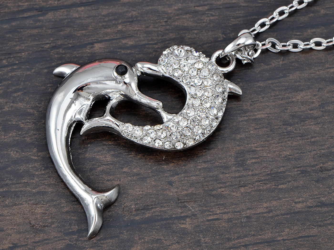 Twin Dolphin Chain Necklace Pendant Plated