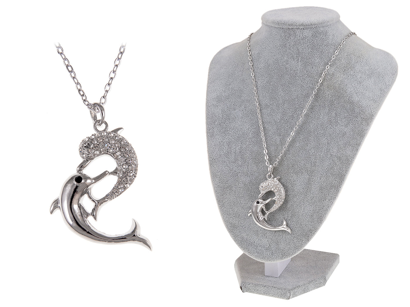 Twin Dolphin Chain Necklace Pendant Plated