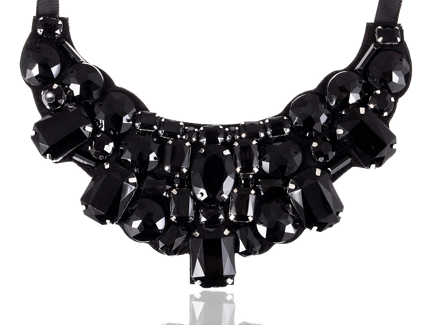 Jet Black Ss Victorian Gothic Bib Ribbon Tie Necklace