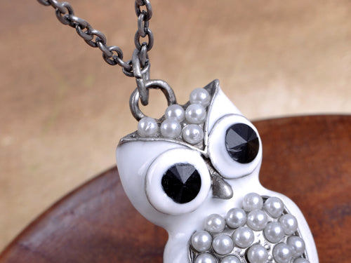 Pearls White Snow Owl Bird Pendant Necklace