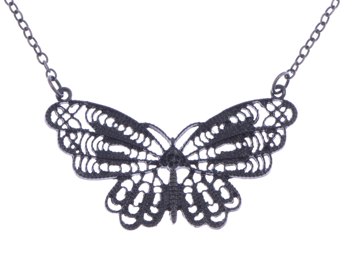 Filigree Wing Fly Butterfly Pendant Necklace