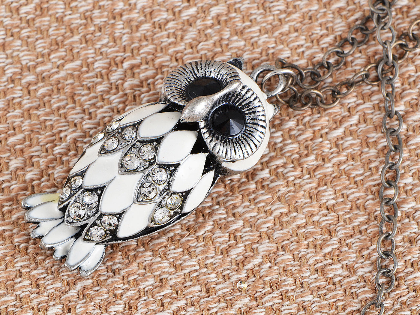 Timid Enamel White Body Scared Feather Owl Pendant Necklace